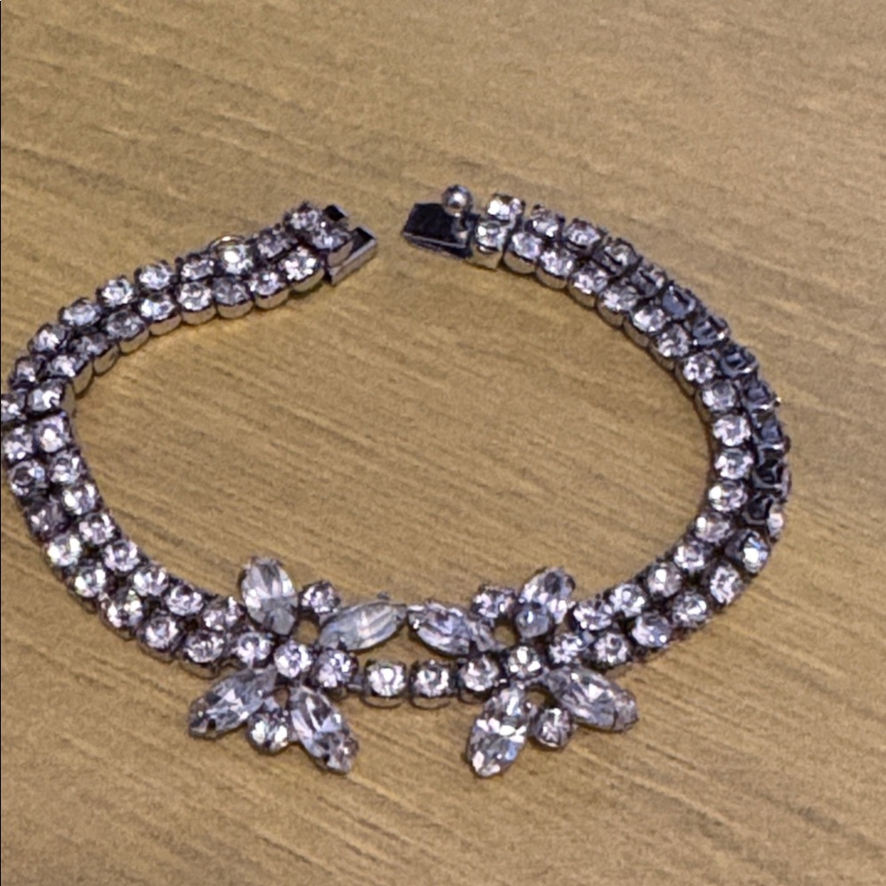 Vintage art, deco, crystal bracelet, silver tone